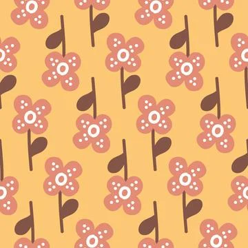 Seamless pattern flower on yellow background, hand drawn cute flower chamom.. Stock Illustration