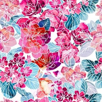 Seamless pattern, flowers with alcohol ink texture Stock Illustration