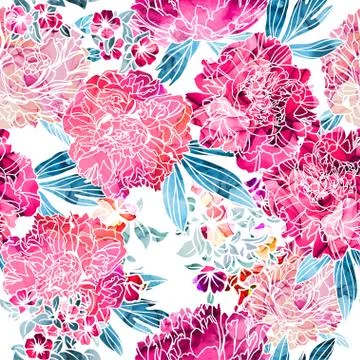 Seamless pattern, flowers with alcohol ink texture Stock Illustration
