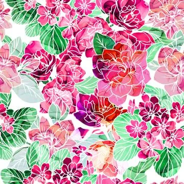 Seamless pattern, flowers with alcohol ink texture Stock Illustration