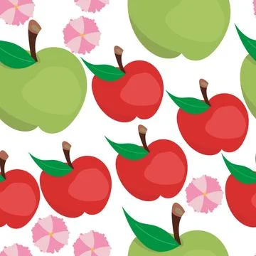 Seamless pattern with flowers and apples Illustrazione stock