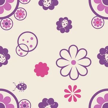 Seamless pattern with flowers and bugs Stock Illustration