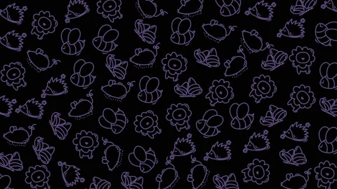 Seamless Pattern of Flowers and Butterflies in Elegant Line Art on Dark Bac.. Stock Footage 321640217