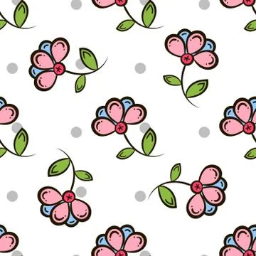 Seamless Pattern Flowers And Circles Stock Illustration