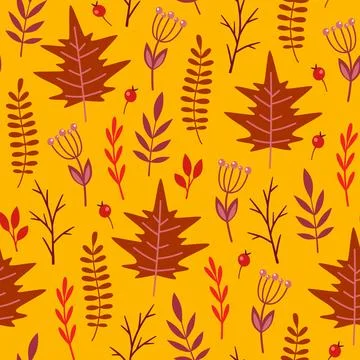 Seamless pattern with flowers and falling leaves. Stock Illustration