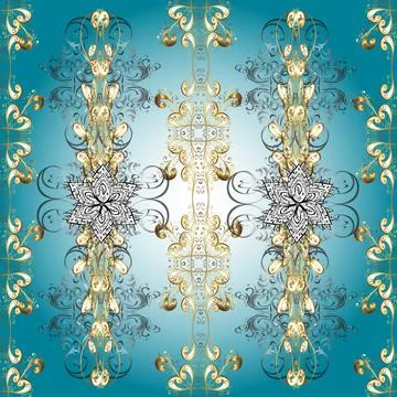 Seamless pattern flowers and floral pattern illustration. Curls in blue, beige a Stock Illustration