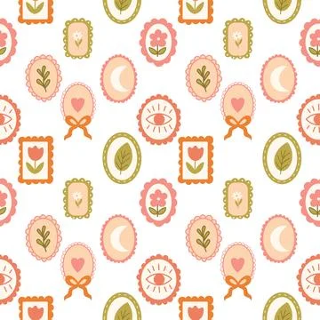 Seamless Pattern with Flowers and Frames Stock Illustration