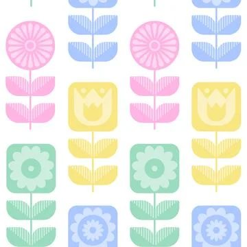 Seamless pattern with flowers and geometric shapes. Vector Stock Illustration