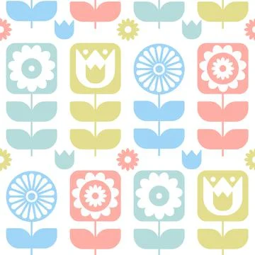 Seamless pattern with flowers and geometric shapes. Vector Stock Illustration
