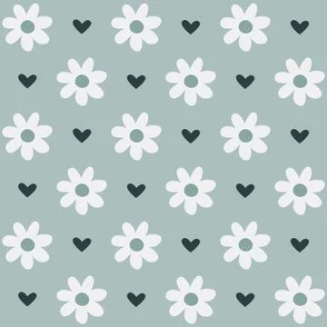 Seamless pattern with flowers and hearts in romantic vintage style. Stock Illustration