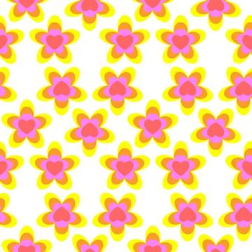 Seamless pattern from flowers and hearts, background. Spring, summer colors. Stock Illustration
