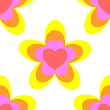 Seamless pattern from flowers and hearts, background. Spring, summer colors. Stock Illustration