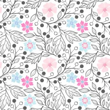 Seamless pattern flowers and leaves PINK Stock Illustration