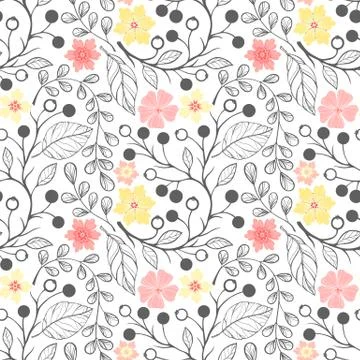 Seamless pattern flowers and leaves YELLOW Stock Illustration