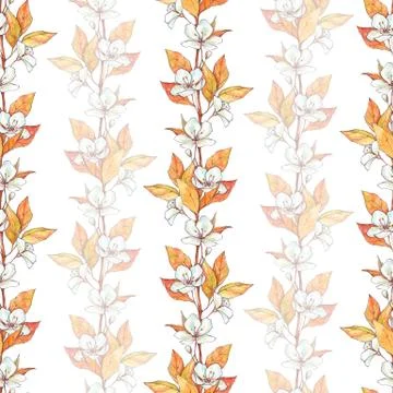 Seamless pattern with flowers and leaves. Floral background, han Stock Illustration