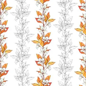 Seamless pattern with flowers and leaves. Floral background, han Stock Illustration
