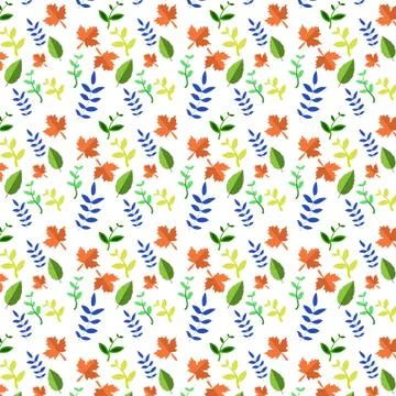 Seamless pattern of flowers and leaves design of vector illustration on white Stock Illustration
