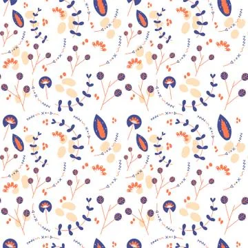 Seamless pattern of flowers and leaves. Stock Illustration