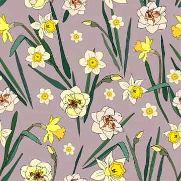 Seamless pattern with flowers and leaves of roses, peonies and daffodils. Tro Stock Illustration