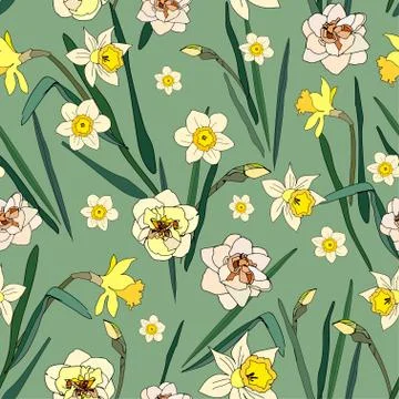 Seamless pattern with flowers and leaves of roses, peonies and daffodils. Tro Stock Illustration