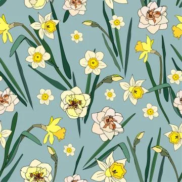 Seamless pattern with flowers and leaves of roses, peonies and daffodils. Tro Stock Illustration