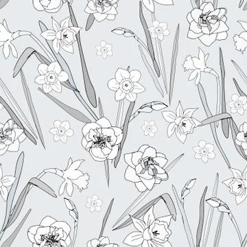 Seamless pattern with flowers and leaves of roses, peonies and daffodils. Tro Stock Illustration