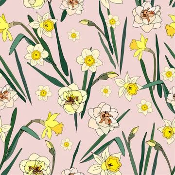 Seamless pattern with flowers and leaves of roses, peonies and daffodils. Tro Stock Illustration
