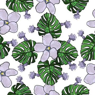 Seamless pattern with flowers and leaves on an isolated background. Vector Stock Illustration