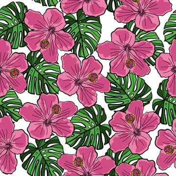 Seamless pattern with flowers and leaves on an isolated background. Vector Stock Illustration