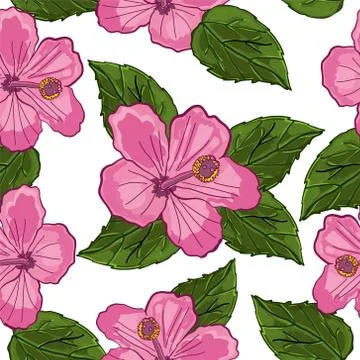 Seamless pattern with flowers and leaves on an isolated background. Vector Stock Illustration
