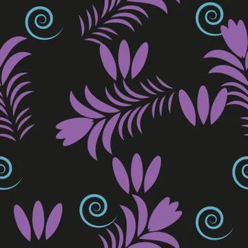 Seamless pattern with flowers and leaves hohloma style Stock Illustration