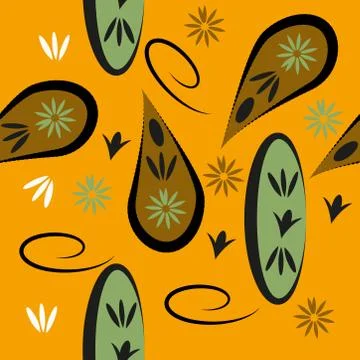 Seamless pattern with flowers and leaves paisley style Stock Illustration