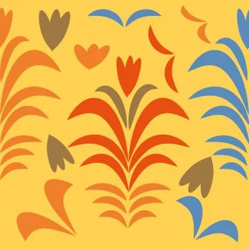 Seamless pattern with flowers and leaves hohloma style Stock Illustration