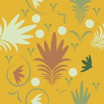Seamless pattern with flowers and leaves hohloma style Stock Illustration