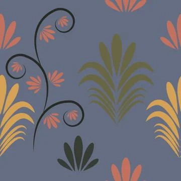Seamless pattern with flowers and leaves hohloma style Stock Illustration