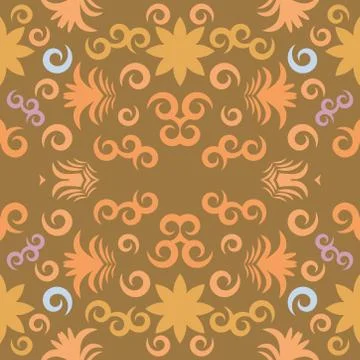 Seamless pattern with flowers and leaves hohloma style Stock Illustration