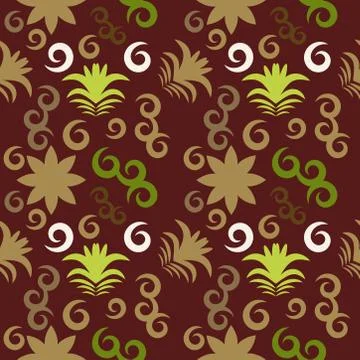Seamless pattern with flowers and leaves hohloma style Stock Illustration