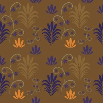 Seamless pattern with flowers and leaves hohloma style Stock Illustration