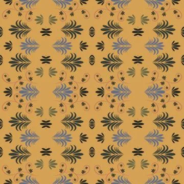 Seamless pattern with flowers and leaves hohloma style Stock Illustration