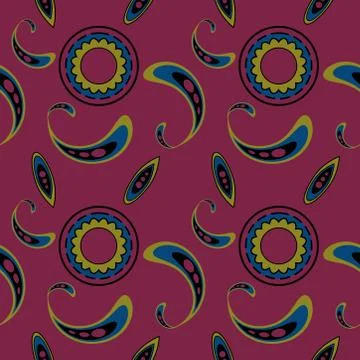Seamless pattern with flowers and leaves paisley style Stock Illustration