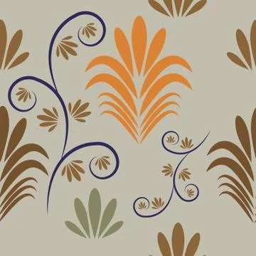 Seamless pattern with flowers and leaves hohloma style Stock Illustration