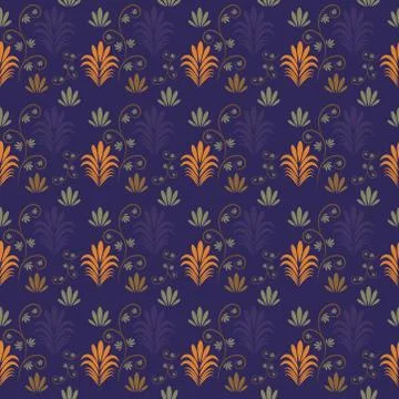 Seamless pattern with flowers and leaves hohloma style Stock Illustration
