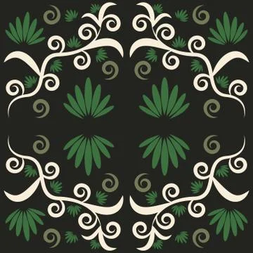 Seamless pattern with flowers and leaves hohloma style Stock Illustration