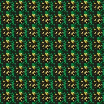 Seamless pattern with flowers and leaves hohloma style Stock Illustration