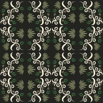 Seamless pattern with flowers and leaves hohloma style Stock Illustration