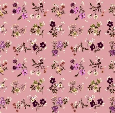 Seamless pattern with flowers and leaves on pink background. Stock Illustration