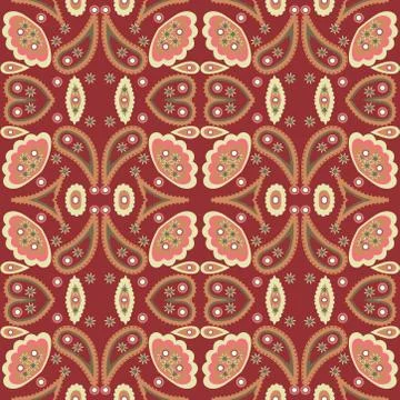 Seamless pattern with flowers and leaves hohloma style Stock Illustration