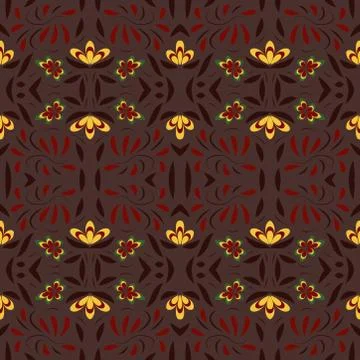 Seamless pattern with flowers and leaves hohloma style Stock Illustration