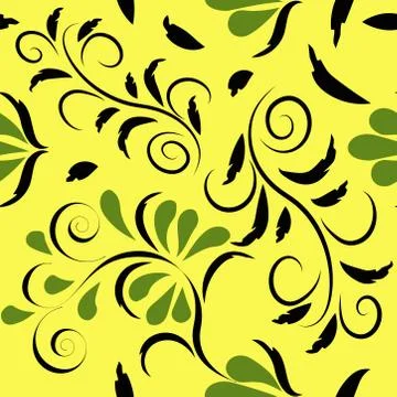 Seamless pattern with flowers and leaves hohloma style Stock Illustration