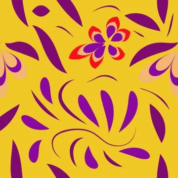 Seamless pattern with flowers and leaves hohloma style Stock Illustration